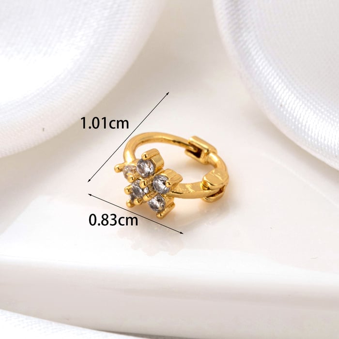 1 Piece Simple Series Simple Flower Copper  Gold Color Material Zircon Women's Hoop Earrings 